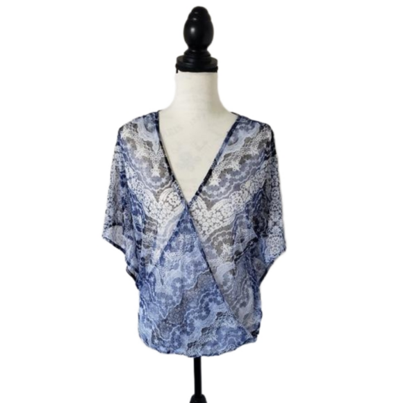 🦋 I.N.C international blue floral sheer faux wrap size Large 🦋 - Picture 1 of 7